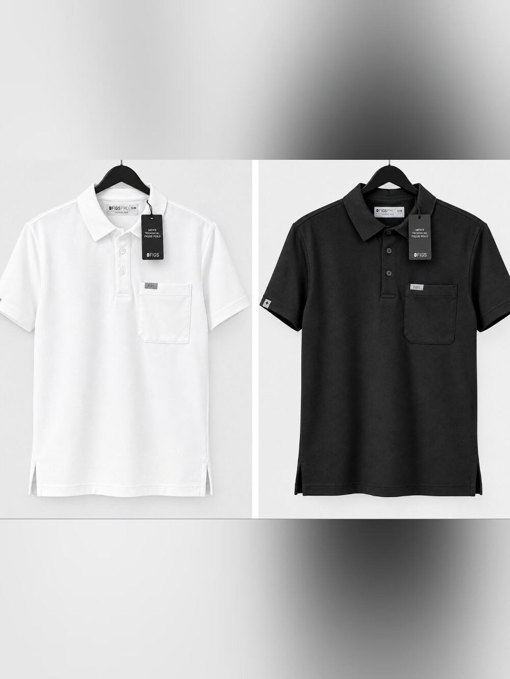 Lot 2 Figs Men's Polo Scrubs in White and Black Short Sleeve
